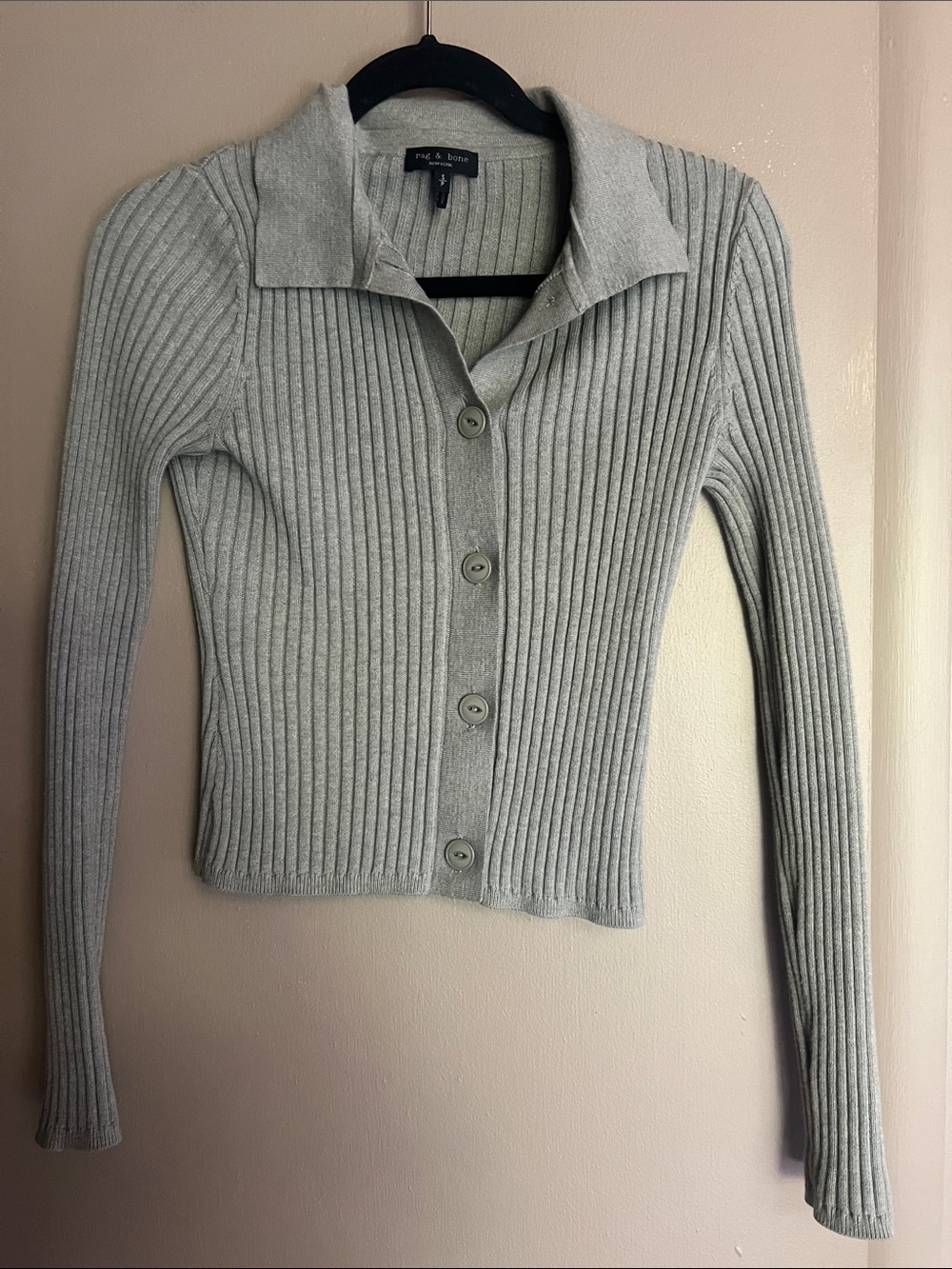 rag & bone mint Ribbed Button-Up Collared Cardigan